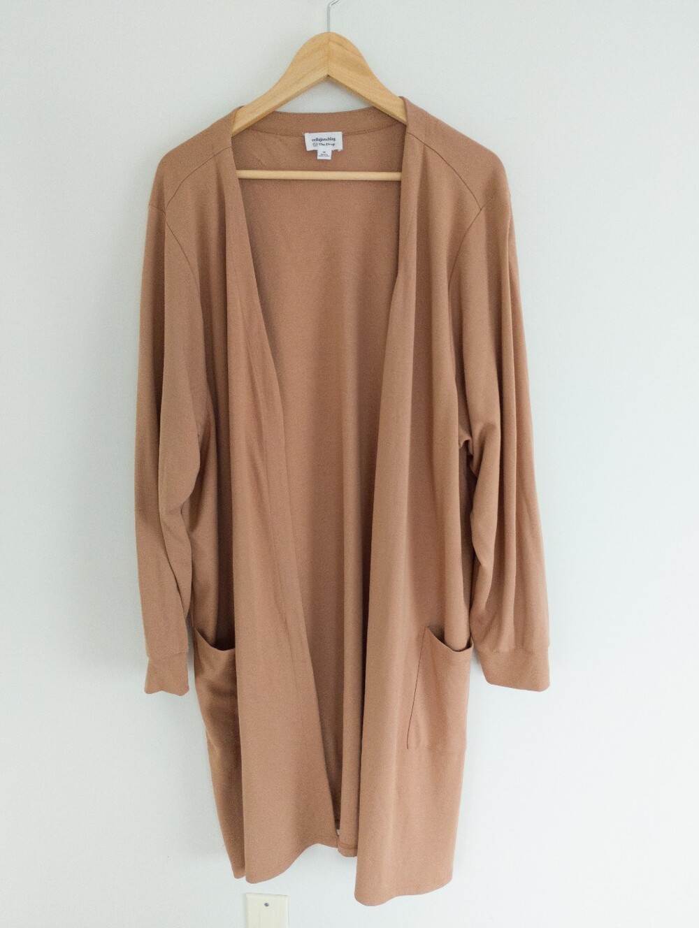 The Drop x cellajaneblog Camel Tan Longline Open Front Cardigan Pockets 3X
